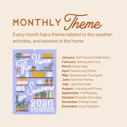 2026 The Home in Seasons Calendar | Interior Spaces and Hand Lettering